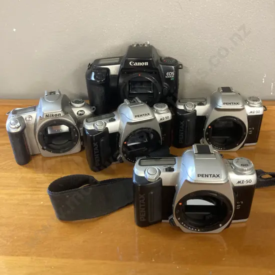 Three Pentax MZ-50 Camera Bodies, Nikon F55 & Canon EOS1000FN Camera Bodies