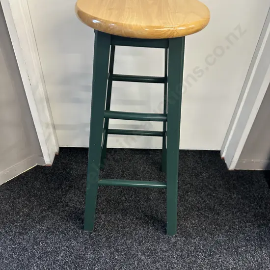 Painted Green/Wooden Seat Bar Stool H74cm.