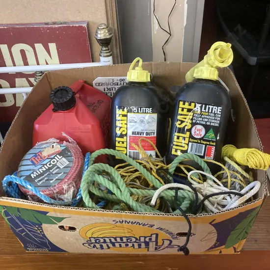 Box Lot Fuel Containers & Ropes