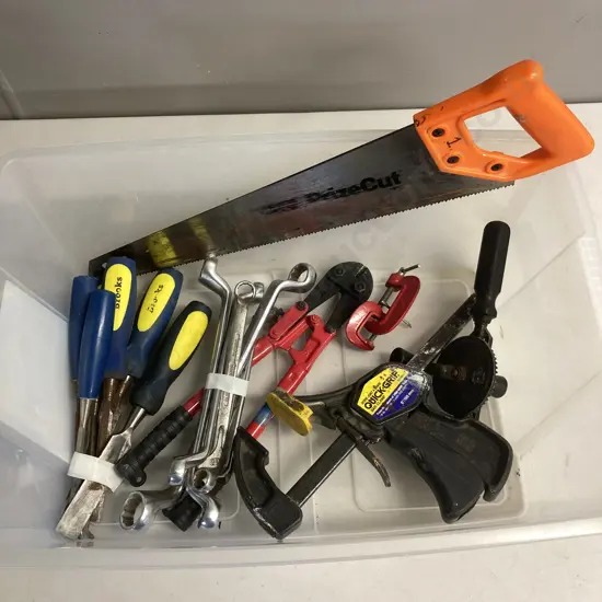 Box Lot Chisels, Spanners, Bolt Cutters Etc