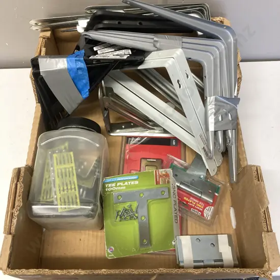 Box Lot Hardware, Shelf Brackets, Nail Plates Etc