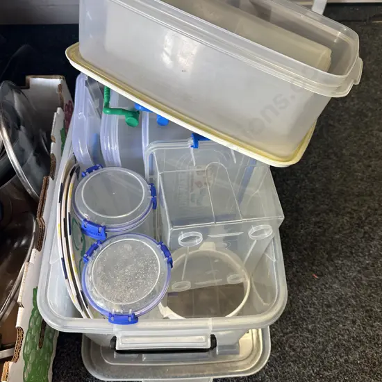 Clear Bin Of Plastic Ware