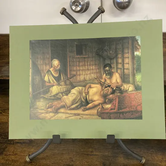Gottfried Lindauer Print ‘Tohunga ta Moko At Work’ 1915. 25 x 33cm