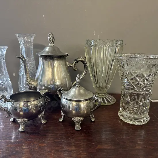 Art Deco Glass Vases & Silver Ware Items
