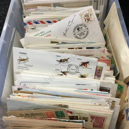 Clear Bin of Assorted Stamps, British Explorers, Zambia Etc