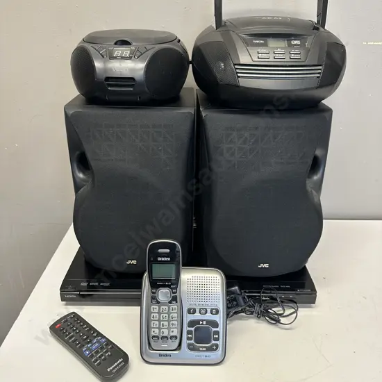 Panosonic Dvd Player, Speakers, Uniden Phone,Akai & Veon Cd Players
