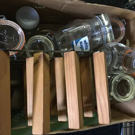 Assorted Glass Canisters & Wine Rack