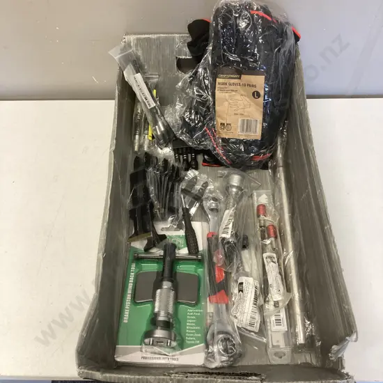 Box lot Tools, Work Gloves Etc