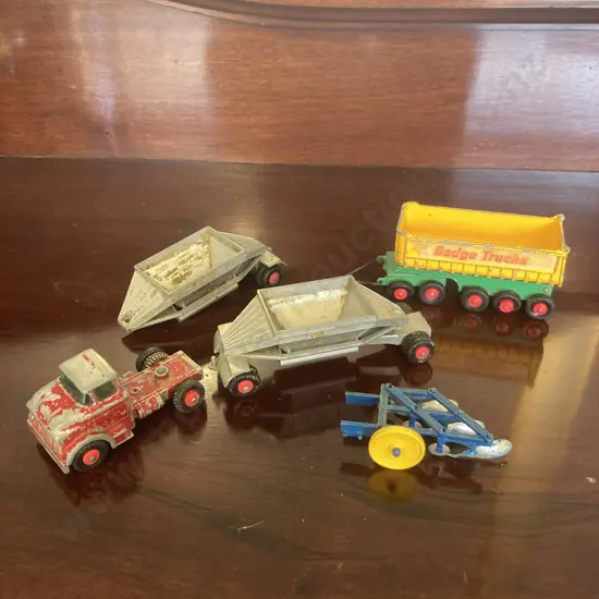 Matchbox Lesney Major Pack M4 Fruehauf Hopper Train, K16 Fruehauf Tipper & Britains 3-Furrow Mounted Plough (As Found)