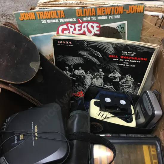 Selection Of Lps, Vintage Leather Case, Cd Player Etc