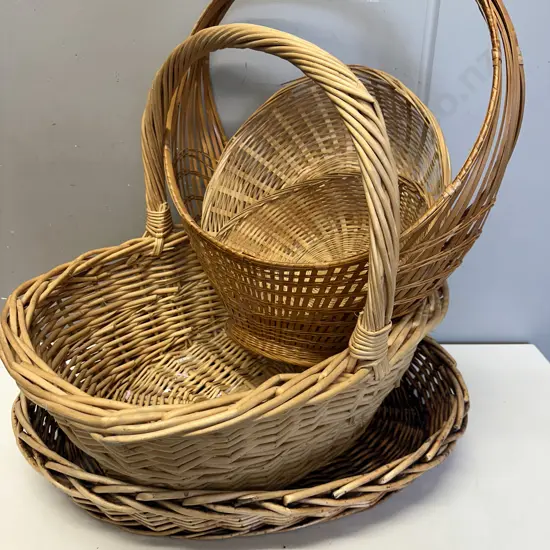 Assorted Cane Baskets & Large Oval Platter