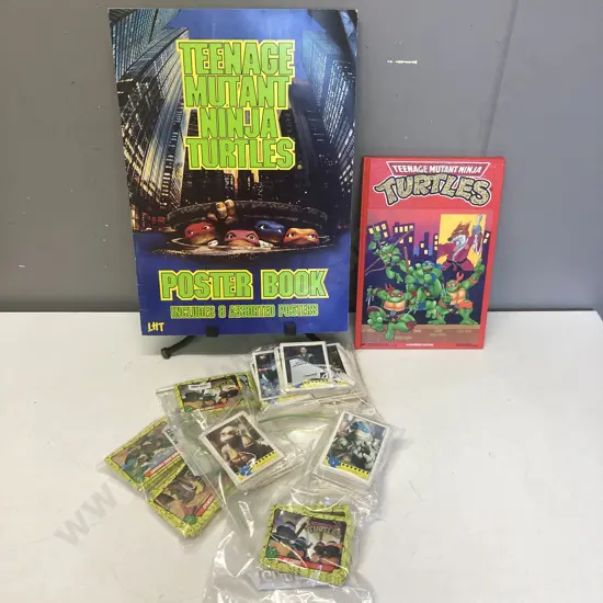 1990 Teenage Mutant Ninja Turtles 8 Assorted Poster Book, 1990 Authorised Edition Hardback Book, Lots Of Assorted Cards