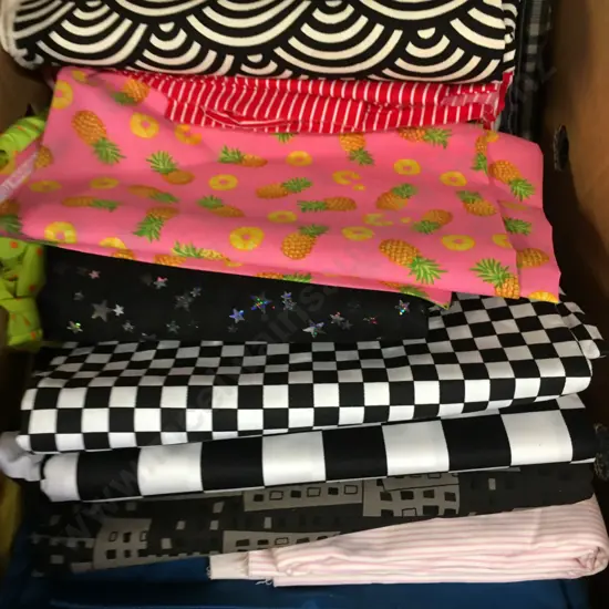 Box Lot Assorted Fabrics, Black & White Etc