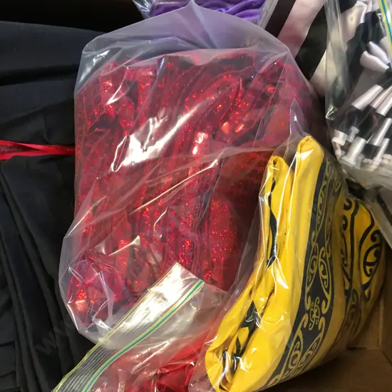 Box Lot Black Table Cloths & Assorted Fabric