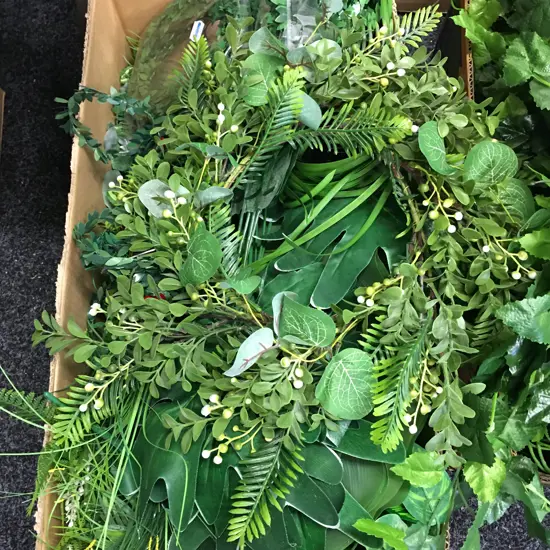 Box Lot Faux Plants, Holly Berry Garland Etc