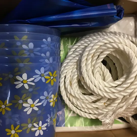 Box Lot Bins, Rope, Frost Cloth Etc