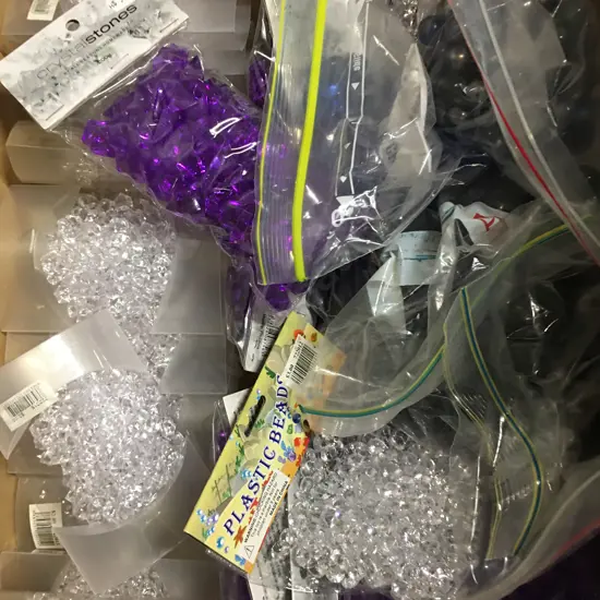 Box Lot Assorted Plastic Beads & Crystal Stones
