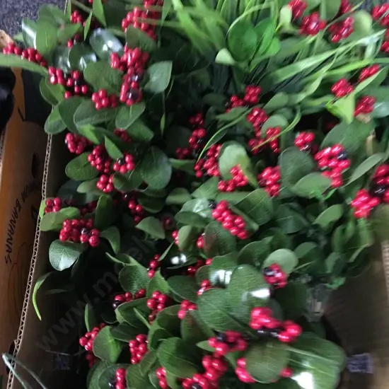 Box Lot Faux Greenery With Red Berry Decorations