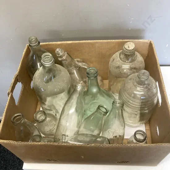 Box Lot Glass Bottles, Milk Bottles Etc