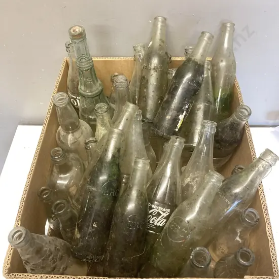 Box Lot Glass Bottles, Coca-Cola Bottles Etc