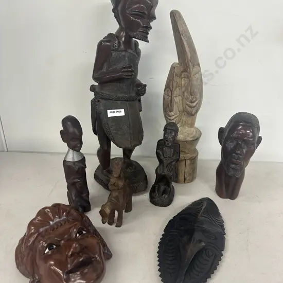 Carved Wood Items, Papua New Guinea Shield Etc
