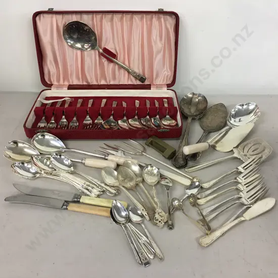 Selection Of Silver Ware Cutlery Including Boxed Desert Set Etc