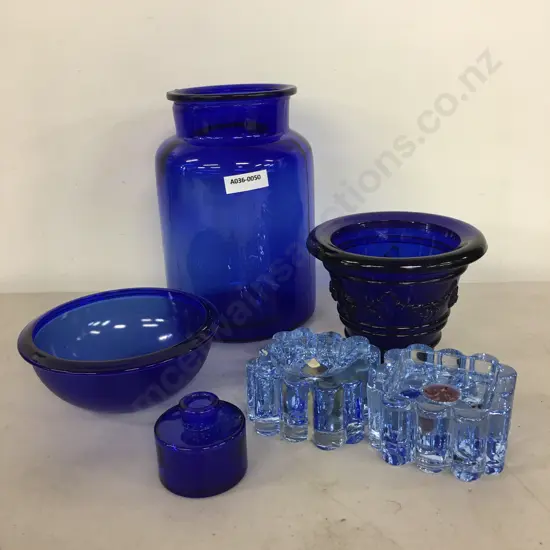 Assorted Blue Glass Items