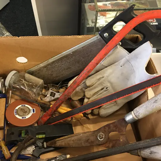 Assorted Hand Tools Including Crow Bar, Pruning Saw Etc