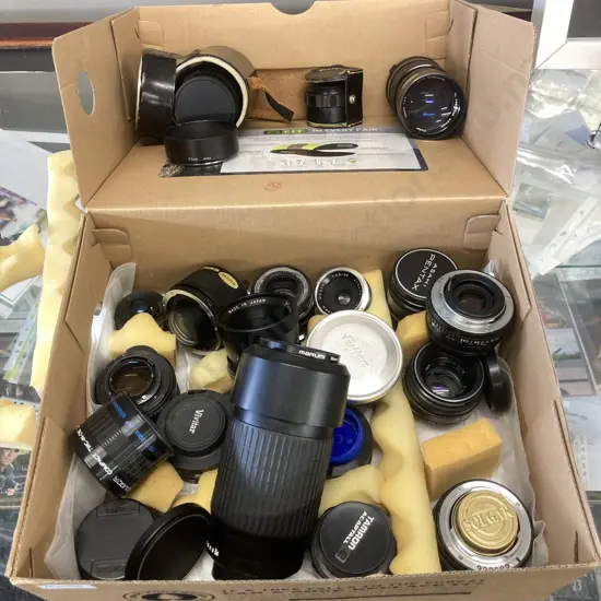 Box Assorted Camera Lenses, Converters Etc