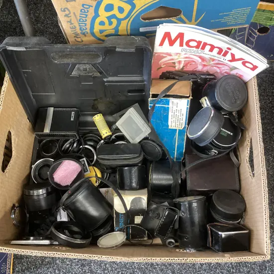 Box Assorted Camera Items Etc