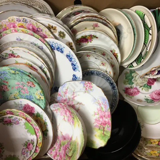 Box lot China Saucers & Plates Including Shelley, Royal Albert Etc