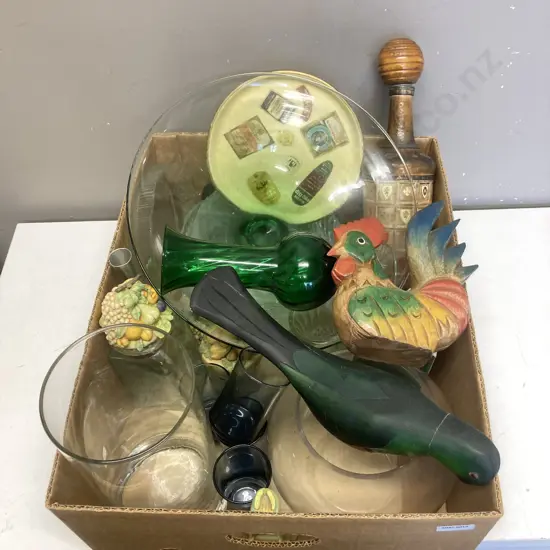 Box Lot Glass Ware & Wooden Ware