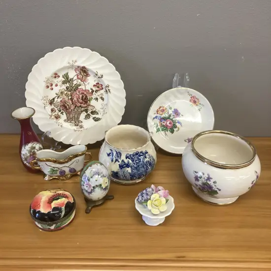 Assorted China - Clarice Cliff Chelsea Rose Plate, Sadler Blu Flow, Royal Doulton, Old Tupton Ware Etc
