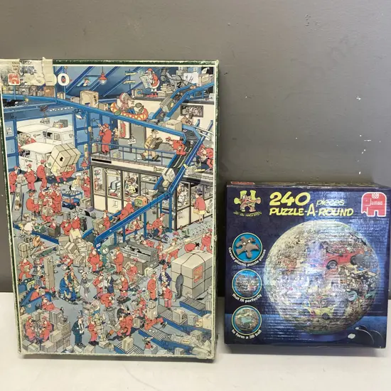 Jumbo Jan Van Haasteren 240 Pce Puzzle-A-Round Safari 3D Puzzle Globe & 1500 Pce International Parcel Service Puzzles