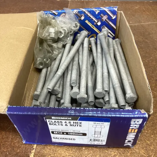 49 x Bremick Class 4.6 Hex Bolts & Nuts M12 x 180mm Galvanised