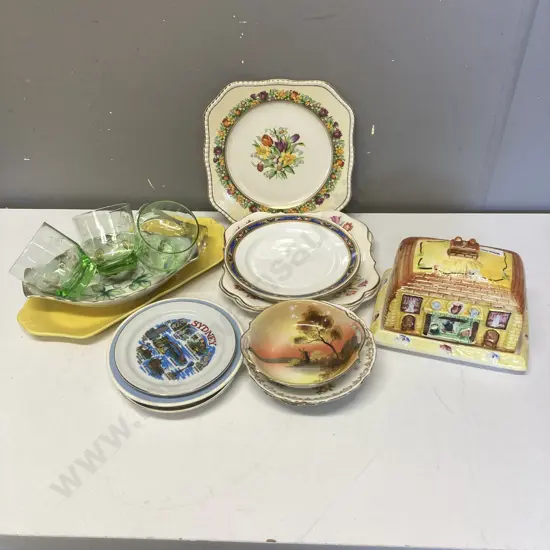 Assorted China & Glass Items Including Price Bros Cottage Butter Dish