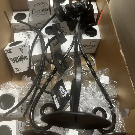 Black Metal Candleabras & Assorted Black & White Candle Holders