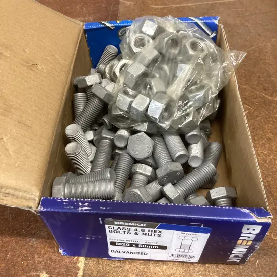 50 x Bremick Class 4.6 Hex Bolts & Nuts M20 x 50mm Galv