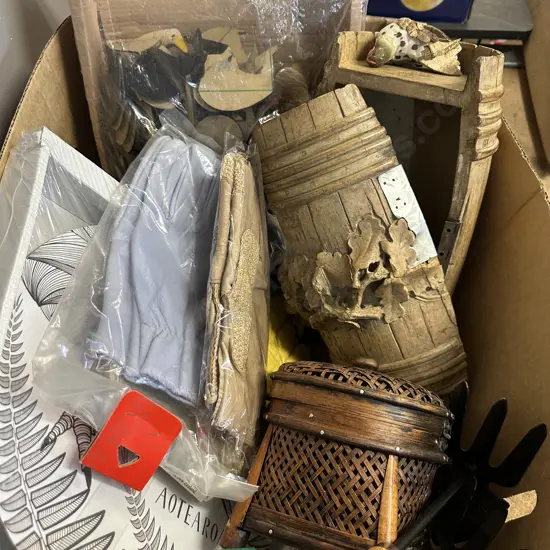 Box Of Sundries Including Clock, Gardening Items Etc