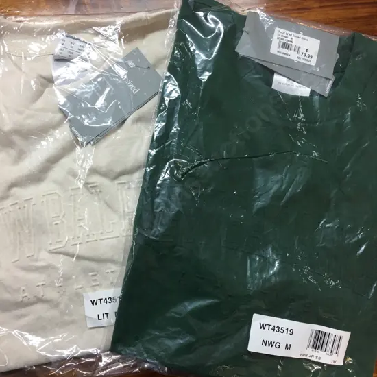 New Balance Linen Colour & Dark Green Embossed Tee Shirts, Size Med