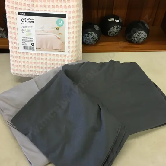 Anko Double Quilt Cover Set Dakota & Dark Grey Duvet Cover 152x203cm Pillowcase & Light Grey Fitted Sheet 150x200cm