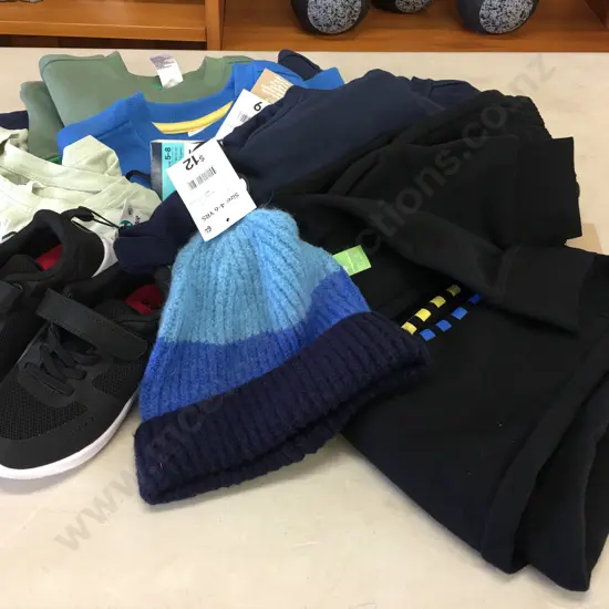 Assorted New Size 4 Childrens Clothing, 5-8 Socks & Size 10JNR Shoes