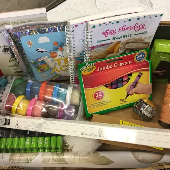 Box Lot Crayons, Batteries Etc