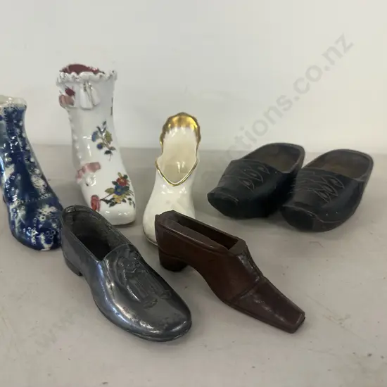 Selection of Vintage China & Wooden Boots & Shoes