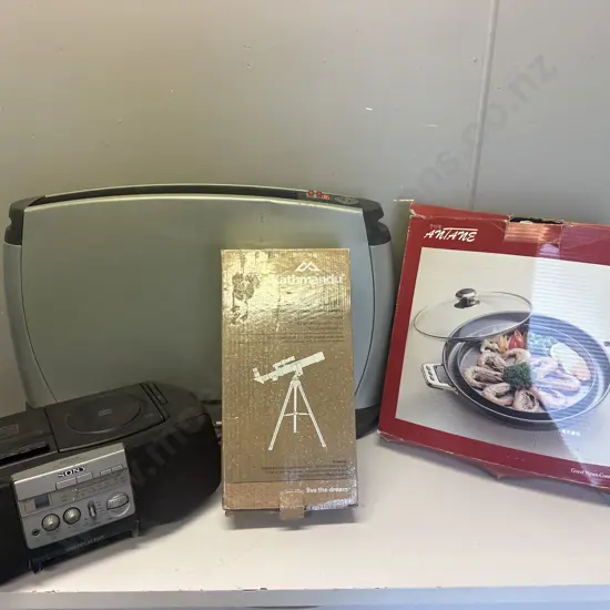 Evantair Heater, Sony Portable Stereo, Kathmandu Kids Telescope & Anthane Pan