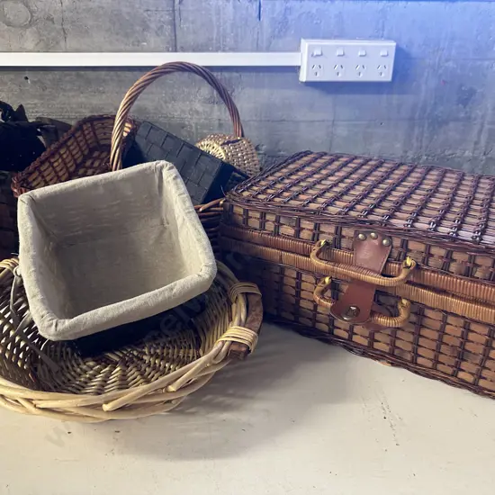 Assorted Caneware Including Picnic Hamper
