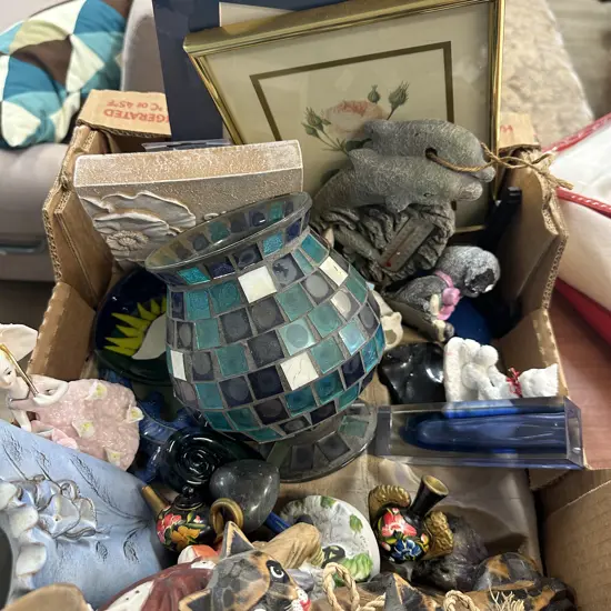 Assorted Box Lot Of Assorted Ornaments Etc