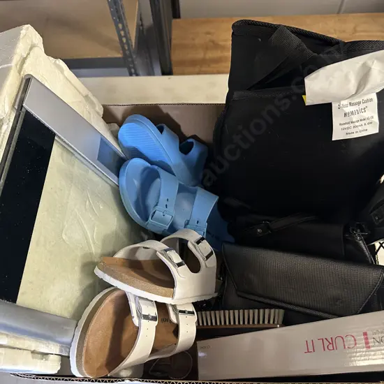 Box Lot Of Assorted Items Including Chess Set, Watch Etc