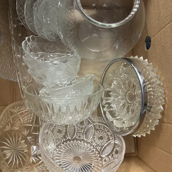 Assorted Box Lot Of Vintage Glassware