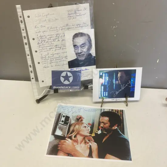 BOND Signed Photos - Daniel Craig Skyfall, Burt Kwouk (& Pink Panther), Sonny Caldinez Man With The Golden Gun